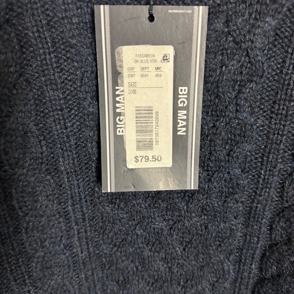 NWT Roundtree & Yorke 3X 3XB Navy Wool Blend Fisherman Style Cable knit Sweater - Picture 8 of 10